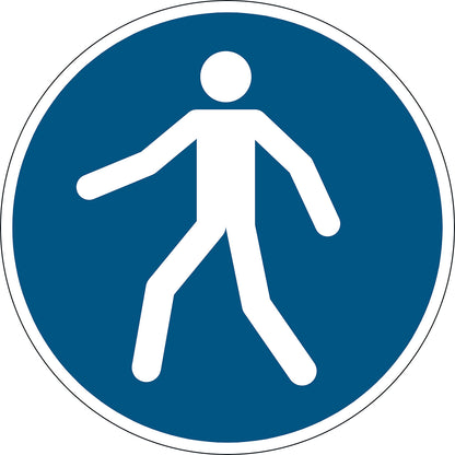 Mandatory signs, use pedestrian walkway, Ø 430 mm, PVC.