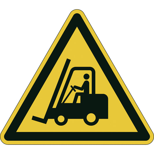 Warning signs, warning: industrial trucks, 430 x 430 mm, PVC.