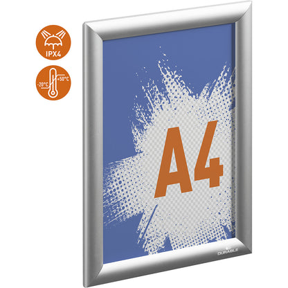 Robust aluminium snap frame outdoor, aluminium, anodised, HxW 350 x 260 mm, A4 format.