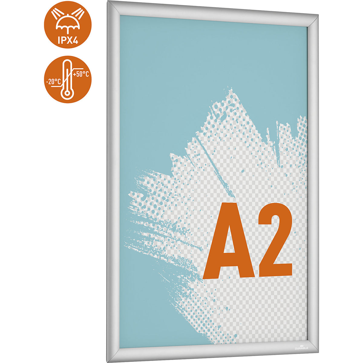 Robust aluminium snap frame outdoor, aluminium, anodised, HxW 645 x 470 mm, A2 format.
