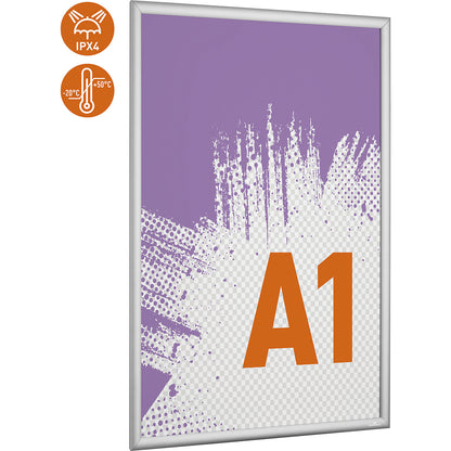 Robust aluminium snap frame outdoor, aluminium, anodised, HxW 895 x 645 mm, A1 format.