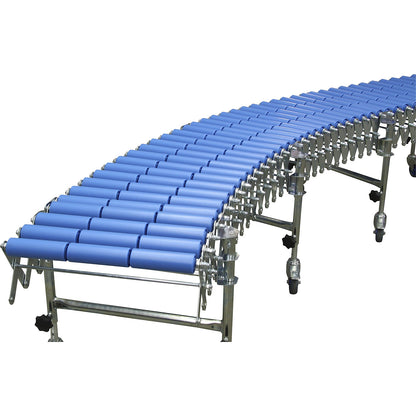 Flexible roller conveyor, track length 1900 - 4400 mm, track width 300 mm, 3 support feet.