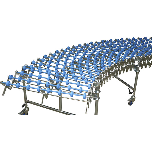 Flexible skate wheel conveyor, track L 1700 - 6300 mm, track W 500 mm, plastic, 5 support feet.