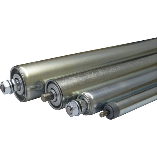 Steel roller, threaded axle M 10 x 20, roller Ø 50 mm, casing length 600 mm.