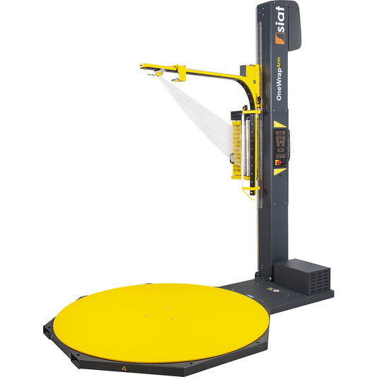 OnewrapArm pallet wrapper, HxWxD 2730 x 2690 x 1650 mm, with turntable.