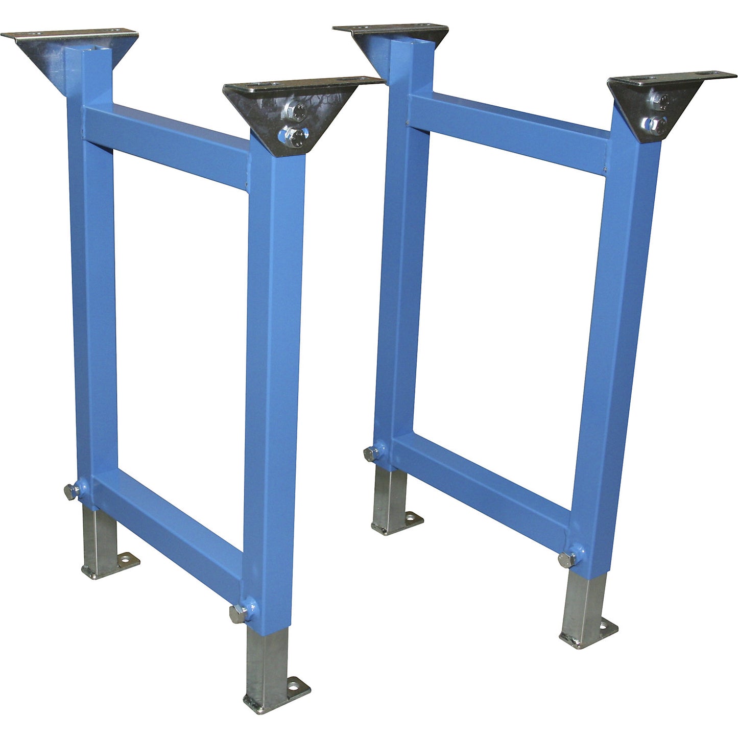 Support, for heavy-duty roller conveyors, blue, track W 400 mm, H 550 - 850 mm.