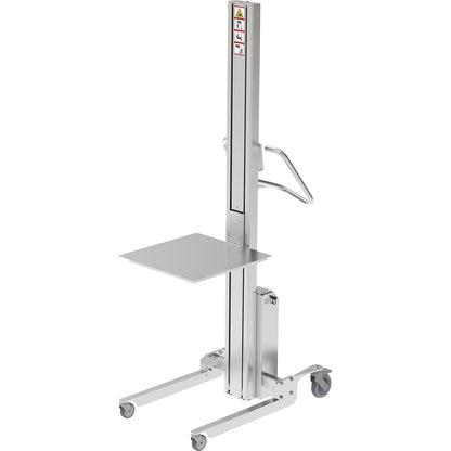 Minilift, stainless steel platform 500 x 500 mm, lifting range 1600 mm, max. load 85 kg.