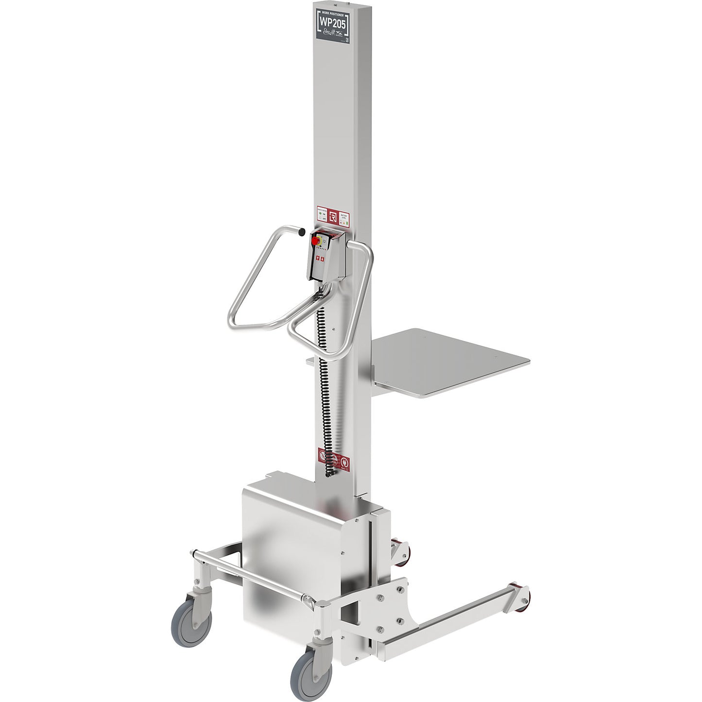 Minilift, stainless steel platform 500 x 500 mm, lifting range 1560 mm, max. load 205 kg.