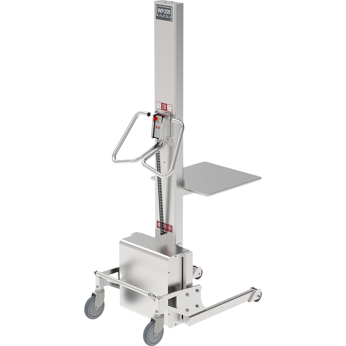 Minilift, stainless steel platform 500 x 500 mm, lifting range 1560 mm, max. load 205 kg.