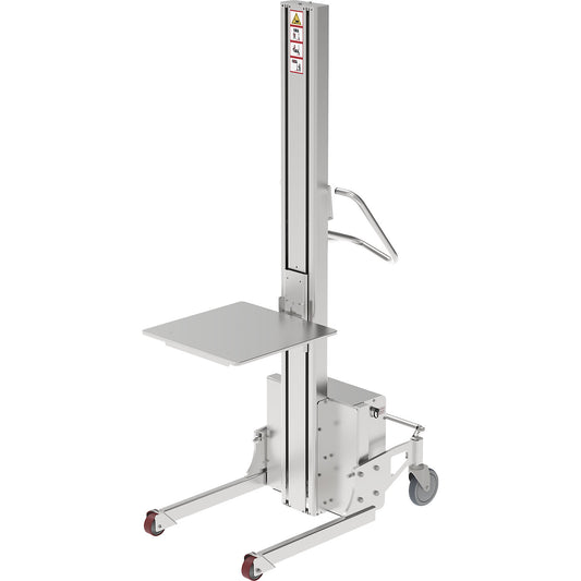 Minilift, stainless steel platform 500 x 500 mm, lifting range 1560 mm, max. load 205 kg.