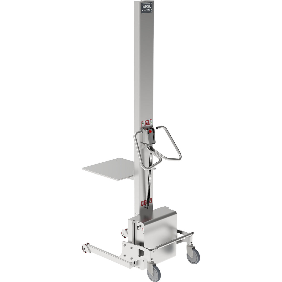 Minilift, stainless steel platform 500 x 500 mm, lifting range 2000 mm, max. load 180 kg.