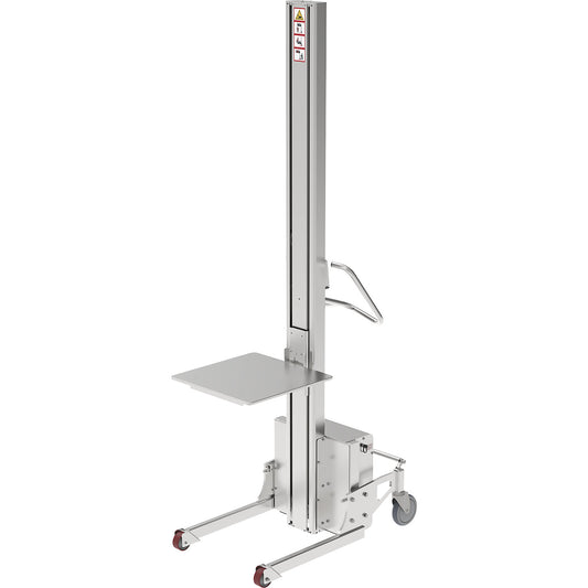 Minilift, stainless steel platform 500 x 500 mm, lifting range 2000 mm, max. load 180 kg.