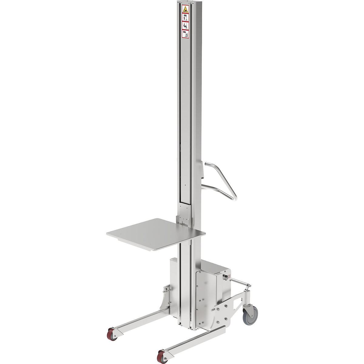 Minilift, stainless steel platform 500 x 500 mm, lifting range 2000 mm, max. load 180 kg.