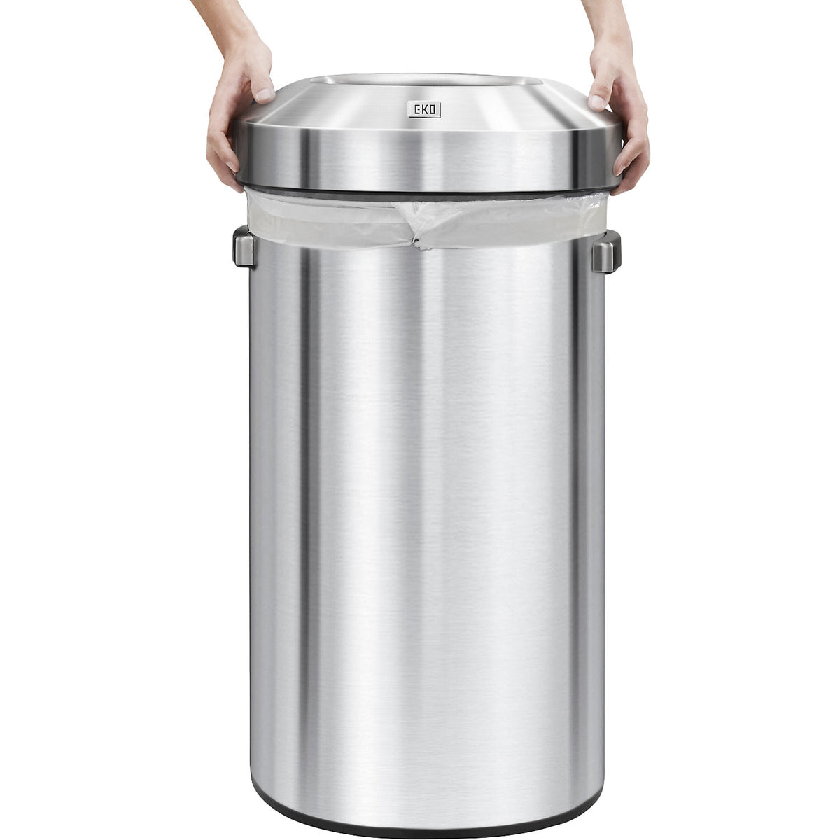 Stainless steel waste collector, open slot, made of brushed stainless steel, capacity 120 l, HxØ 825 x 484 mm.
