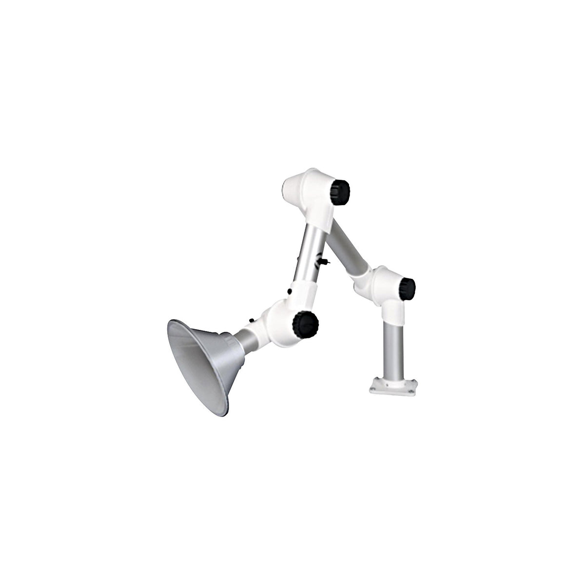 Extraction arm with round hood, reach 1300 mm, Ø 75 mm.