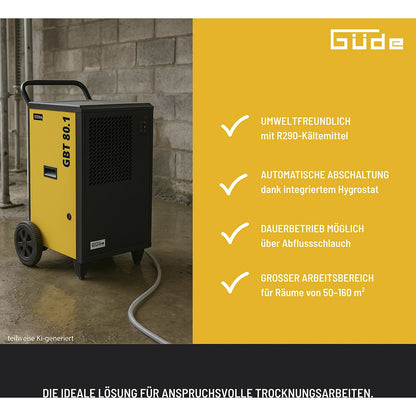 Dehumidifier GBT 80.1, for room sizes of 50 - 160 m², HxWxD 940 x 570 x 550 mm.