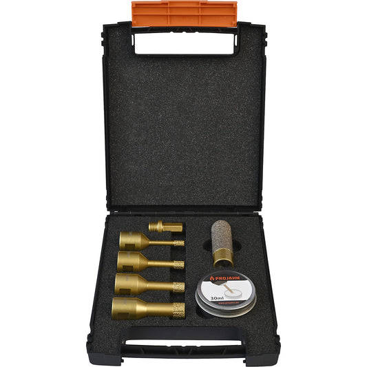 M14 diamond drill bit set, with refill wax, 7 parts.