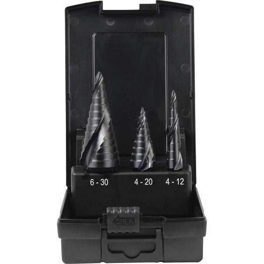 PROSTEP stepped drill bit set HSS-G TiAlN, with titanium aluminium nitride coating, 3 parts.
