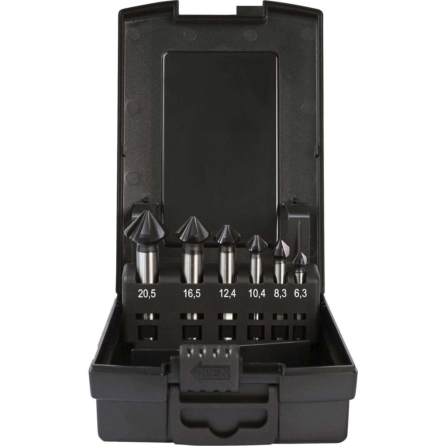 Countersink set HSS-Co 5% TiAlN, with 5 cutting edges, 6 parts.
