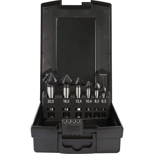 Countersink set HSS-Co 5% TiAlN, with 5 cutting edges, 6 parts.