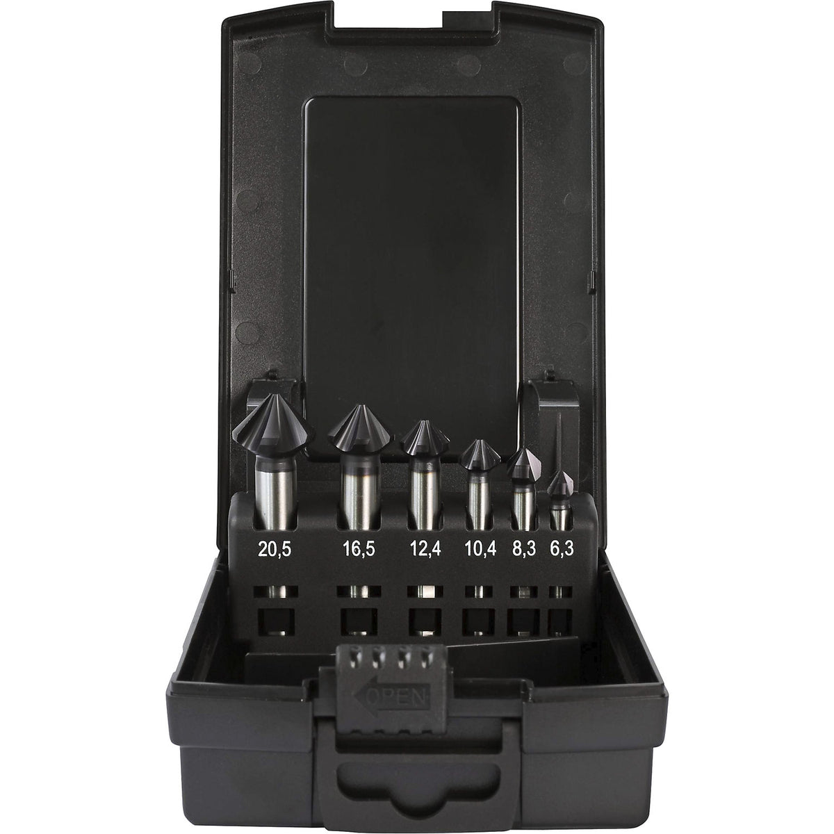 Countersink set HSS-Co 5% TiAlN, with 5 cutting edges, 6 parts.