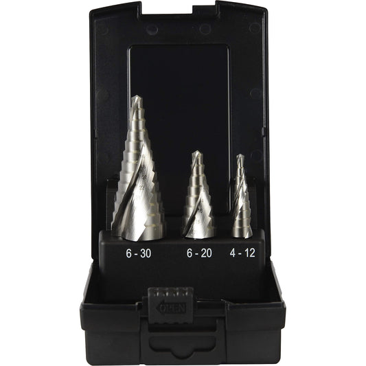 HSS-g ECO stepped drill set, with spiral groove, 3 parts.