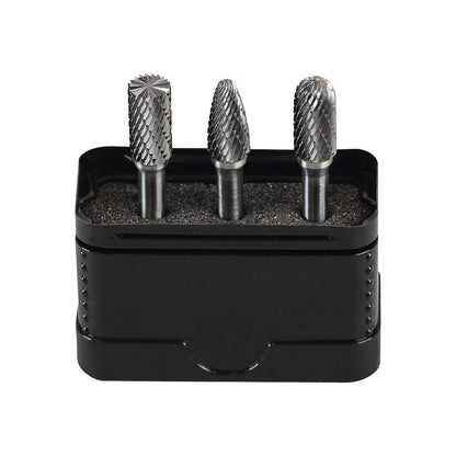 HM milling burr set, in a plastic pack, 3 parts.