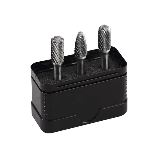 HM milling burr set, in a plastic pack, 3 parts.