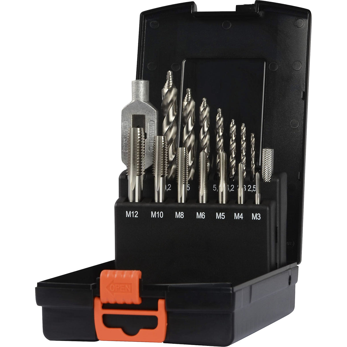 Single-cut tap and drill bit set PROSTEP, in plastic cassette, 15 parts.