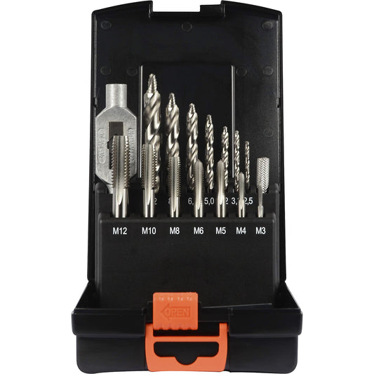 Single-cut tap and drill bit set PROSTEP, in plastic cassette, 15 parts.