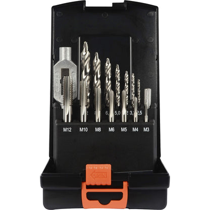 Single-cut tap and drill bit set PROSTEP, in plastic cassette, 15 parts.
