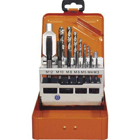 Single-cut tap set HSS-G, in a metal cassette, 15 parts.