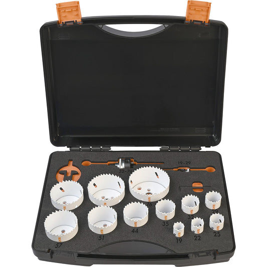 HSS-co bi-metal hole saw set, m42 steel with a cobalt content, 17 parts.