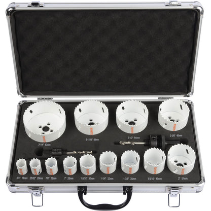 Bi-metal hole saw set, Ø 19 - 83 mm, 18 parts.