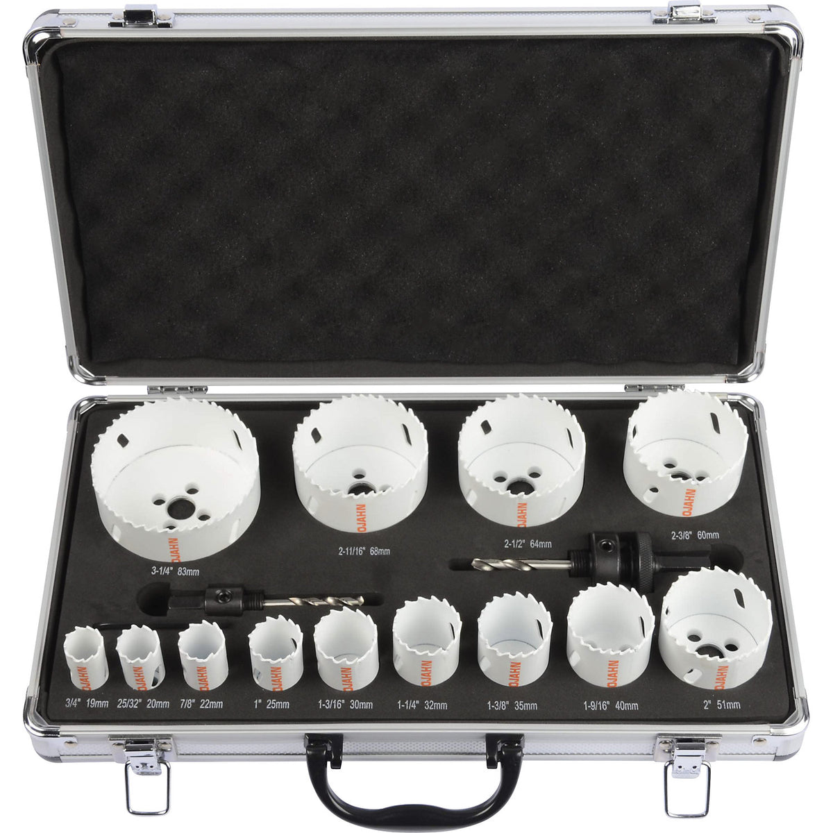 Bi-metal hole saw set, Ø 19 - 83 mm, 18 parts.