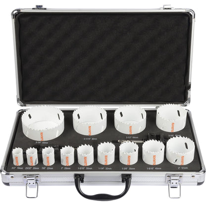 Bi-metal hole saw set, Ø 19 - 83 mm, 18 parts.