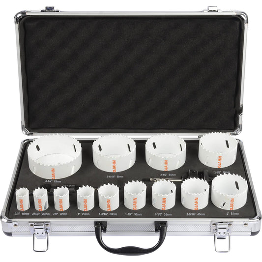 Bi-metal hole saw set, Ø 19 - 83 mm, 18 parts.