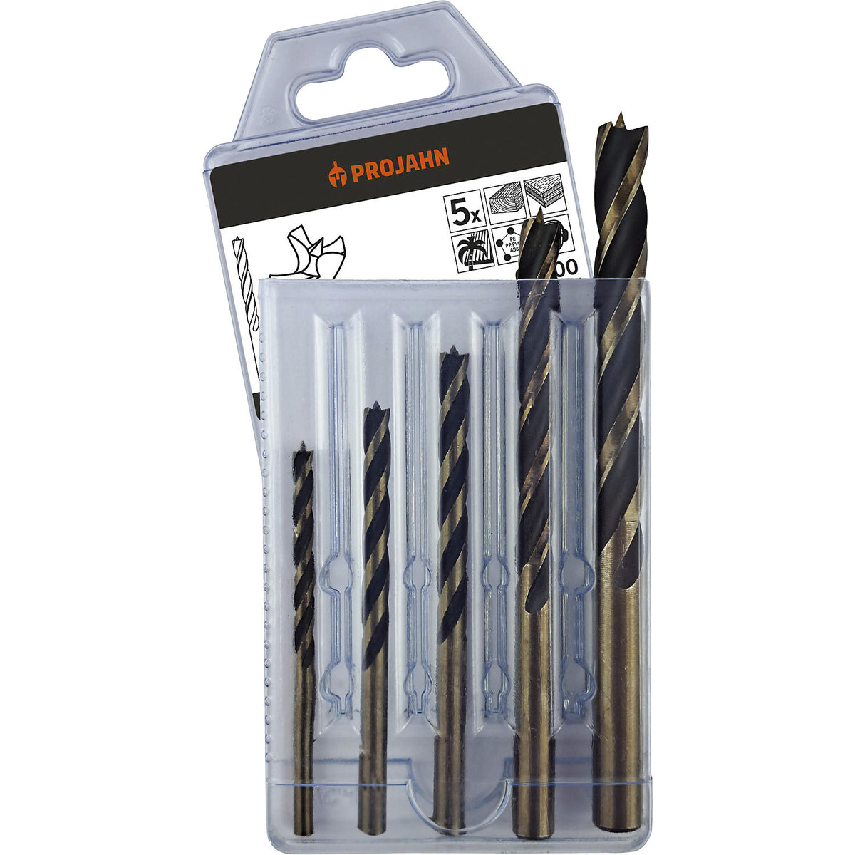 Wood drill bit set, with 3 blades, 5 parts.