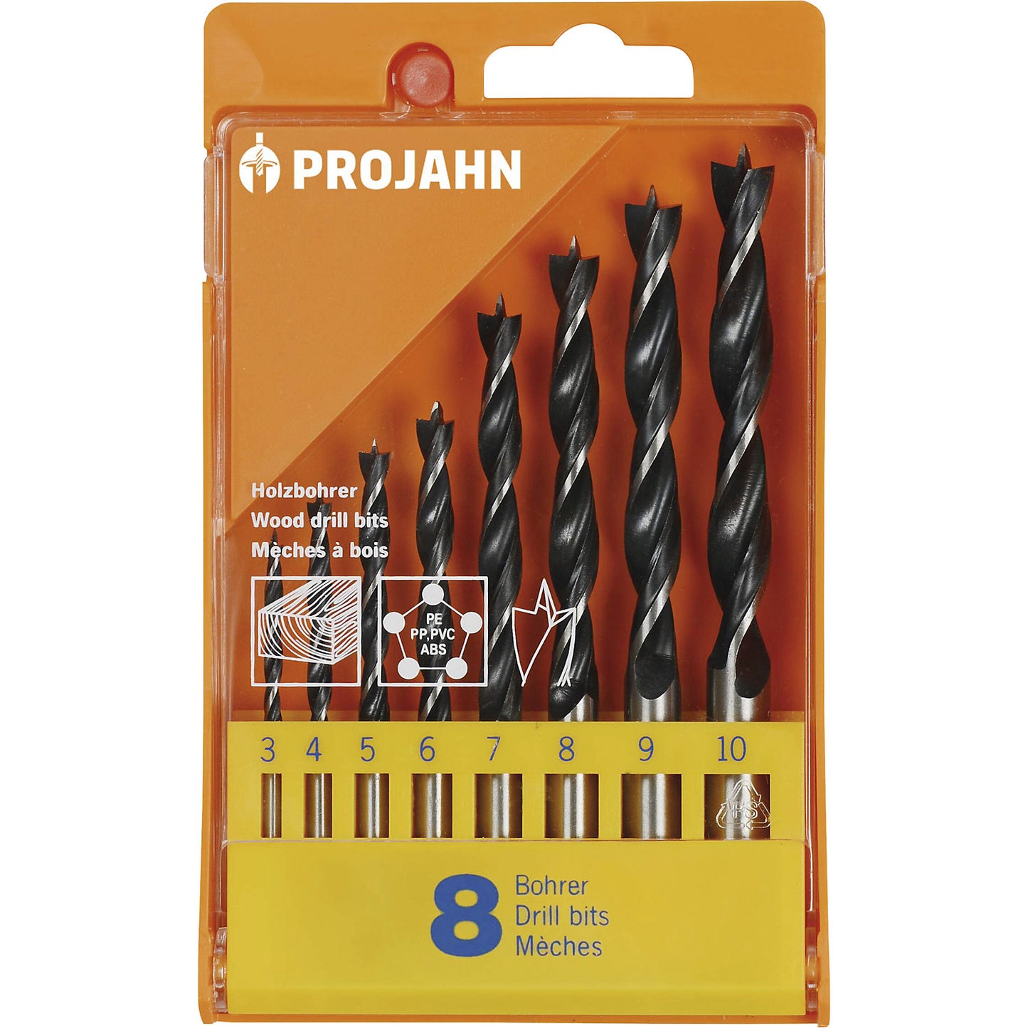 Drill bit set, in plastic cassette, 8 parts.