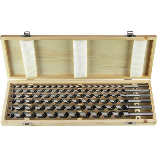 Auger bit set, in a wooden case, length 460 mm.