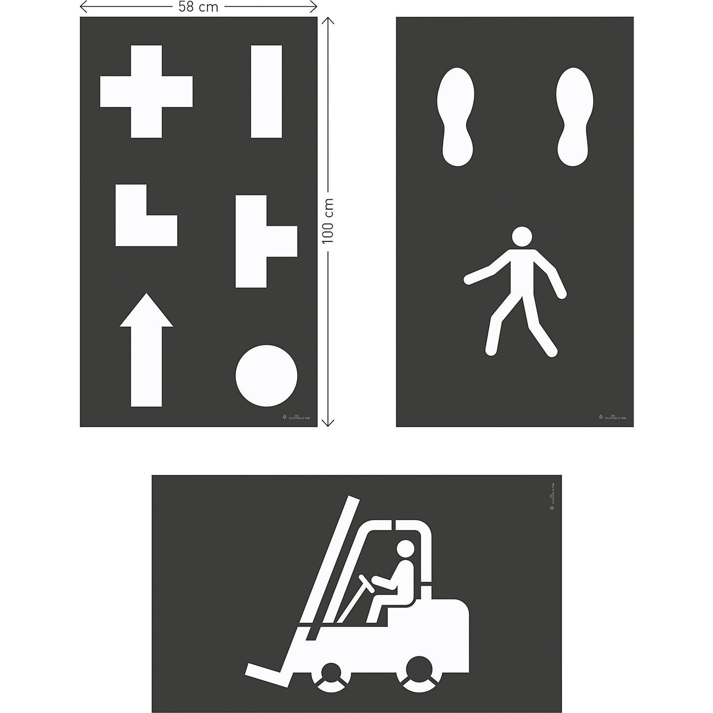 DURALINE® logistics floor marking stencil set, 9 designs, film WxH 100 x 58 mm.