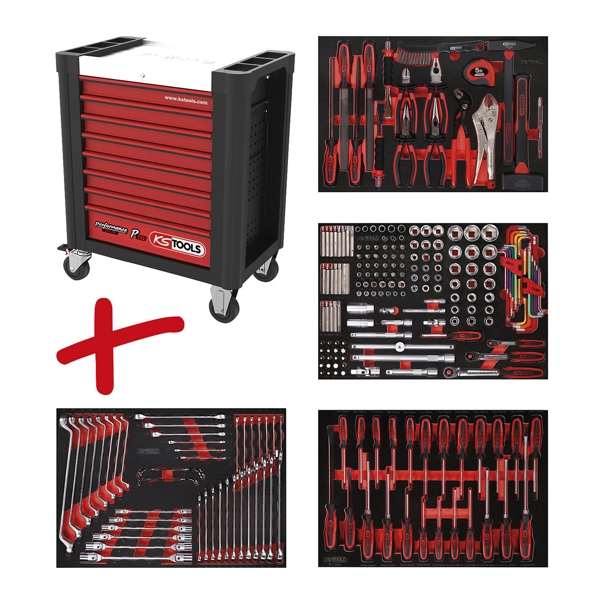 PERFORMANCEplus workshop trolley P10, with 241 tools, 8 drawers.