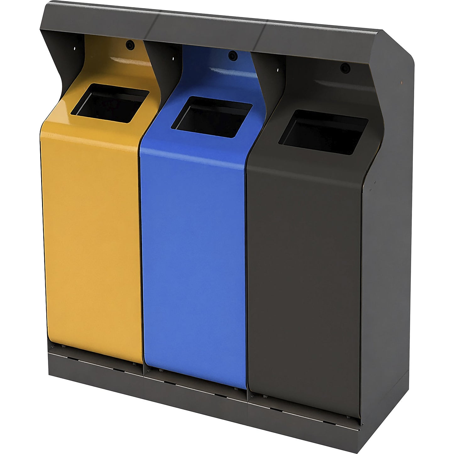 Recyclable waste collection station, outdoor, capacity 3 x 70 l, iron glimmer/yellow/blue/grey.