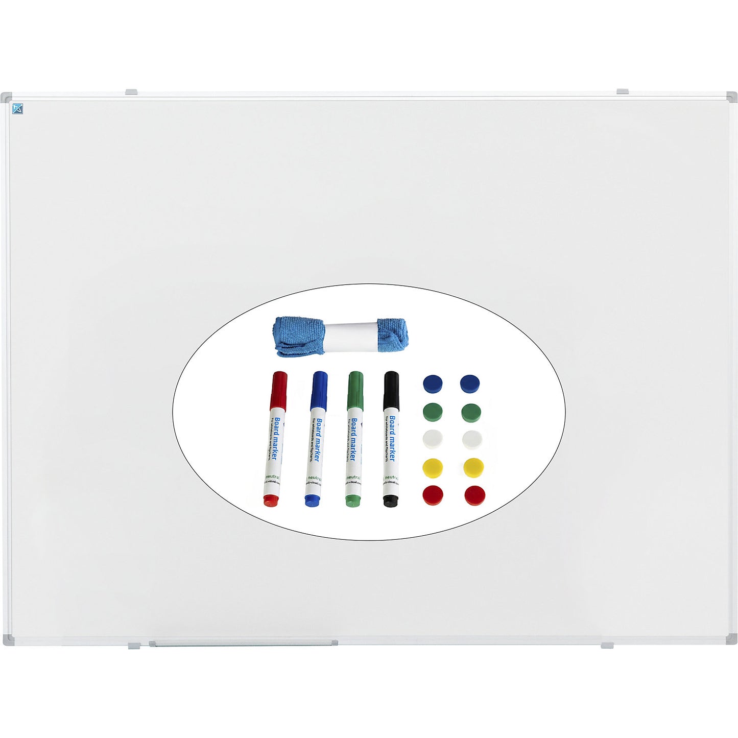 Economy whiteboard set incl. accessories, steel, enamelled, WxH 1500 x 1000 mm.