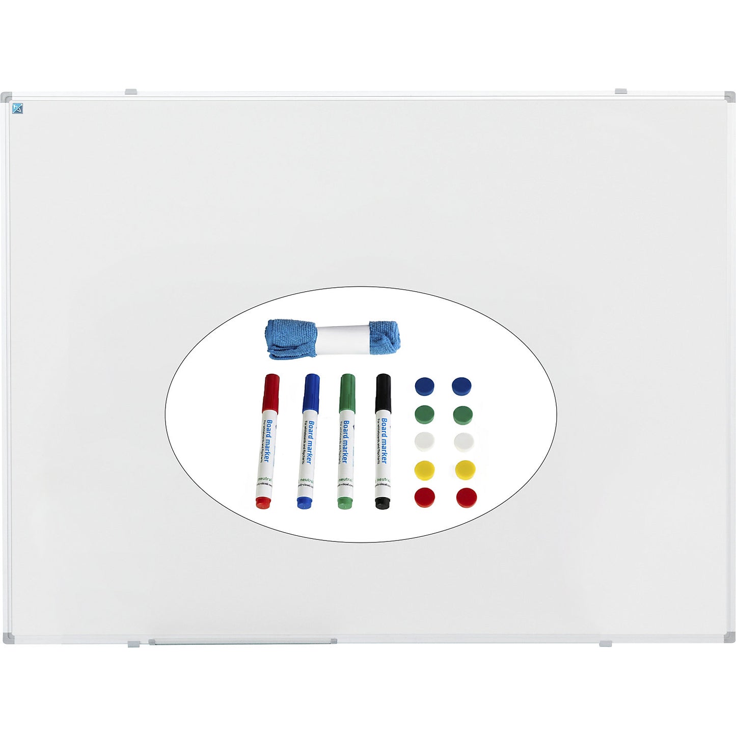 Economy whiteboard set incl. accessories, steel, painted, WxH 2000 x 1000 mm.