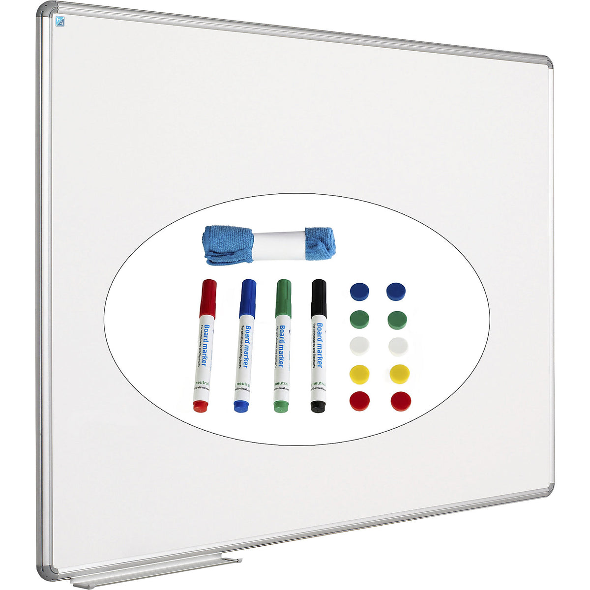 Designer whiteboard set incl. accessories, steel, WxH 900 x 600 mm.