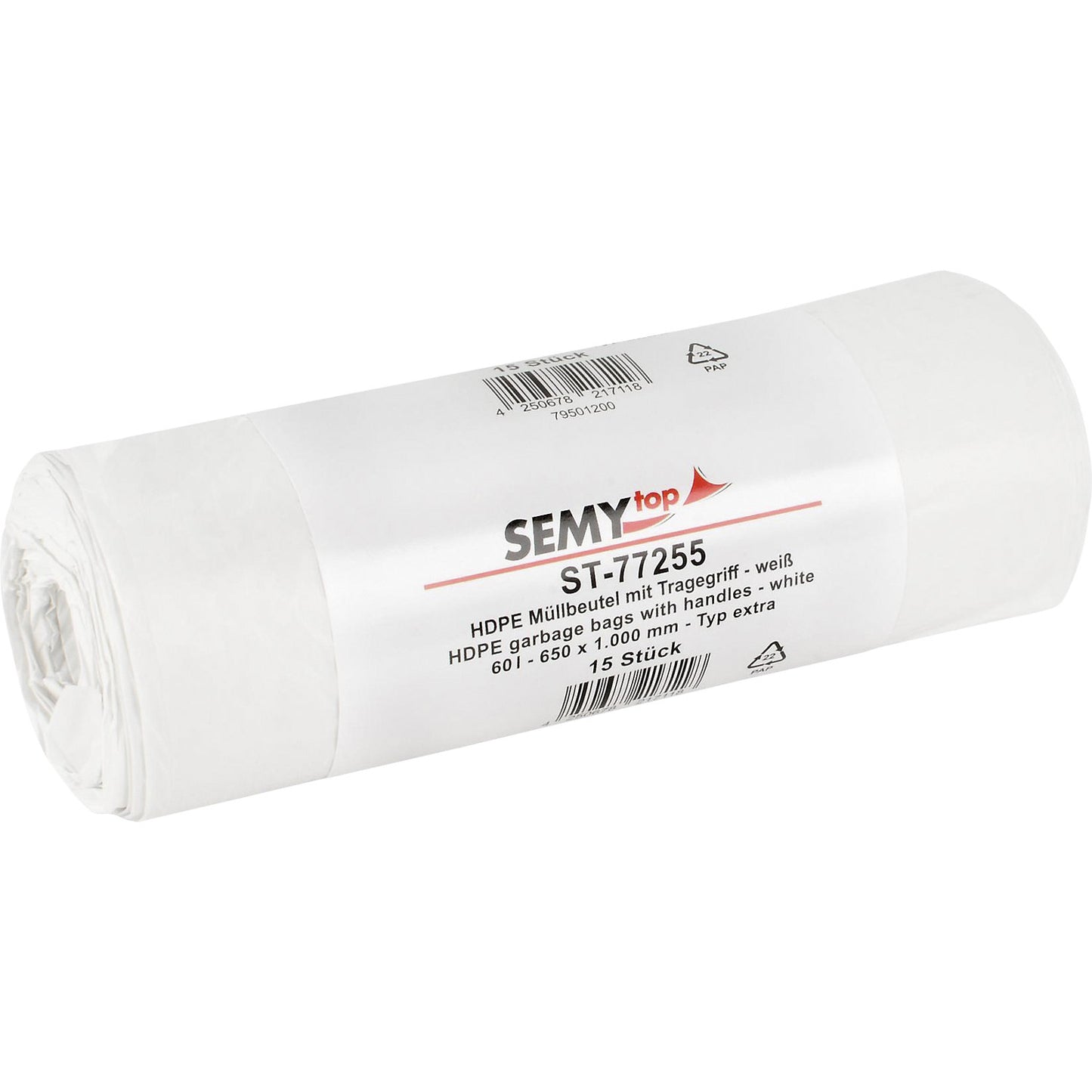 Rubbish bin bags, HDPE, 60 l, WxH 650 x 1000 mm, white, pack of 600.