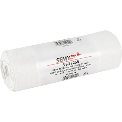 Rubbish bin bags, HDPE, 60 l, WxH 650 x 1000 mm, white, pack of 600.