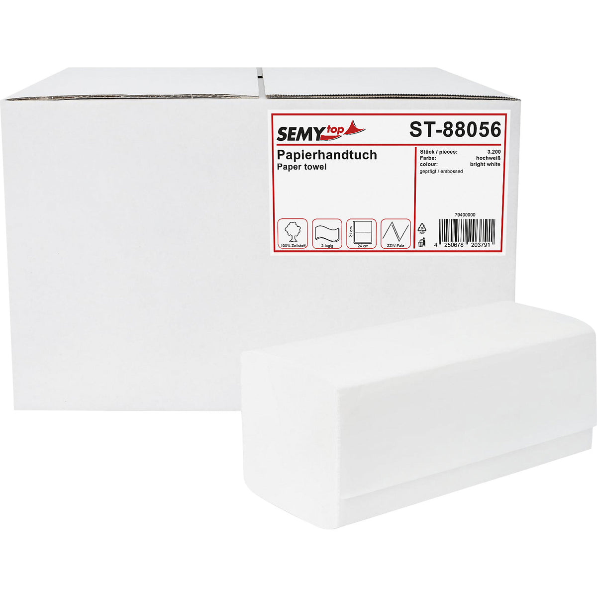 V-fold folded hand towels, 2-ply, brilliant white, pack of 3200.