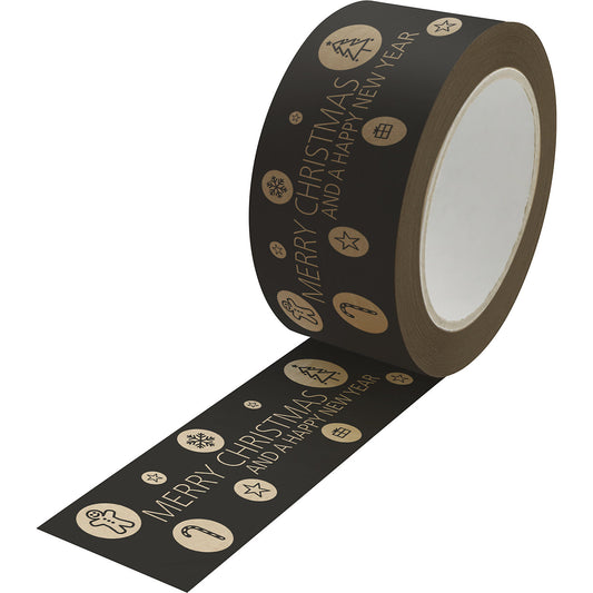 Christmas Charm paper packing tape, black, pack of 6 rolls, LxW 50 m x 50 mm.